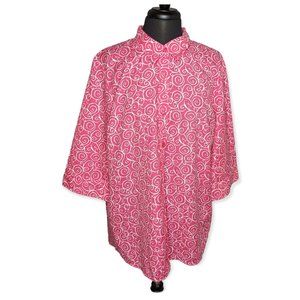 Blair Pink & White Short Sleeve Button Down Top Size XL